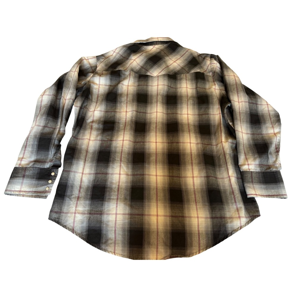 Ely Cattleman Mens Plaid Western Pearl Snap Shirt XL Black White Rodeo Ranch - Picture 2 of 7
